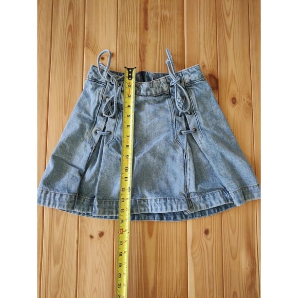 Free People Denim Lace Up Medium Blue Wash Jean Skirt Size 00 OB496275 MSRP 78$ - Picture 4 of 10